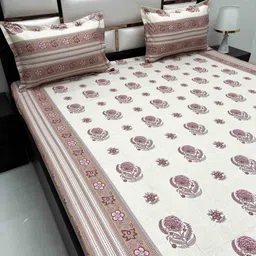 Pure Decor White & Pink Floral Pure Cotton 400 TC Queen Bedsheet Set 2.28 m x 2.54 m image 3