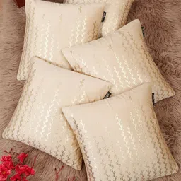 HOSTA HOMES Cream-Coloured & Gold-Toned Set of 5 Floral Velvet Square Cushion Covers-picture-35