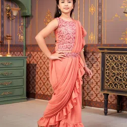 Sangria Girls Sequins Embroidery Saree With Blouse-image-46