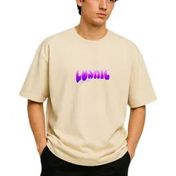 GLOBAL NOMAD Typography Printed Drop-Shoulder Sleeves Pure Cotton Oversized T-shirt image 1