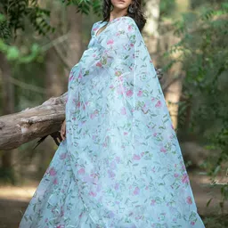 PURI MAA Floral Printed Semi-Stitched Organza Lehenga & Blouse With Dupatta image 5