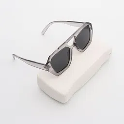 PELLE LUXUR Unisex Grey Rectangle Sunglasses with UV Protected Lens image 4