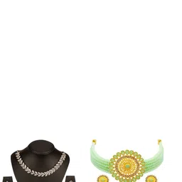 Women Click Stone-Studded & Beaded Jewellery Set image 1