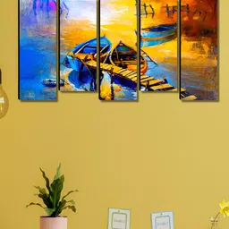 SAF Blue & Mustard 5 Piece Boats Printed Wooden Wall Arts-picture-16