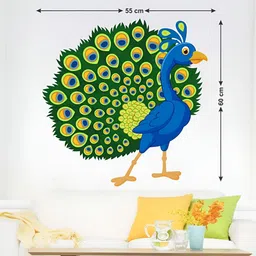 LANSTICK Blue & Green Beautiful Peacock Art Self Adhesive Wall Sticker-image-29