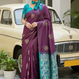 JANOI Ethnic Motifs Zari Silk Cotton Banarasi Saree-picture-16