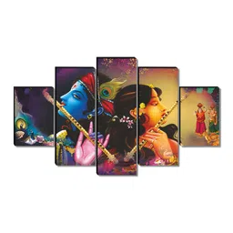 SAF Blue & Beige 5 Pieces Radha Krishna Wood Wall Art image 3
