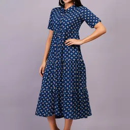 OH MI DIOS Women Ethnic Motifs Printed Shirt Collar Tiered Shirt Midi Dress image 3