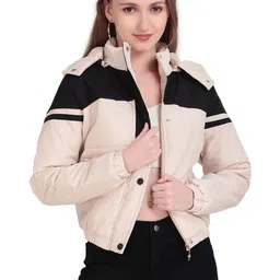 Brazo Women Colourblocked Water Resistant Crop Puffer Jacket with Patchwork-image-34