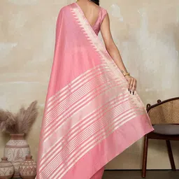 VASTRA-THE FACTORY STORE Striped Woven Design Zari Saree with Unstitched Blouse Piece image 3