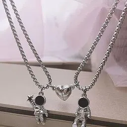 Teeragaj Unisex Set Of 2 Artificial Stones-Studded Robot Pendants With Chains-picture-55