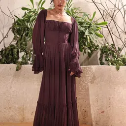 Seoraa Off-Shoulder Bell Sleeve Georgette Maxi Dress-picture-22