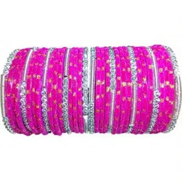 AMSHA Set Of 10 Magenta Glass Artificial Stones & Beads Bangle-image-36