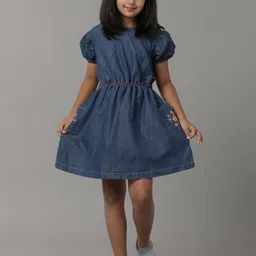 UNDER FOURTEEN ONLY Girl's Puff Sleeve Embroidered A-Line Dress-picture-13