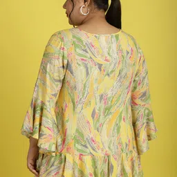 theRebelinme Women Plus Size Printed Bell Sleeves Ruffles A-Line Top image 2