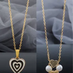 Birado Jewellery Set Of 2 Stainless Steel Gold-Plated Artificial Beaded Minimal Necklaces-picture-35