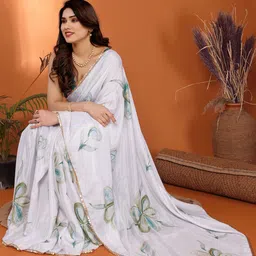 LeeliPeeri Designer Floral Poly Chiffon Fusion Saree image 2