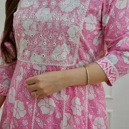 KALINI Women Floral Printed Regular Mirror Work Pure Cotton Kurta with Palazzos & Dupatta image 3