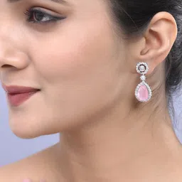 Silvermerc Designs Silver-Plated American Diamond Studded Drop Earrings-image-58