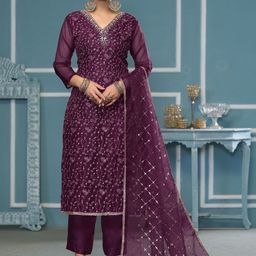 MANVAA Embroidered Organza Unstitched Dress Material-picture-1
