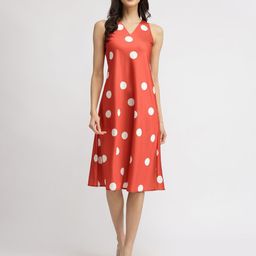 FableStreet Women Polka Dot Print A-Line Satin Midi Dress-picture-32