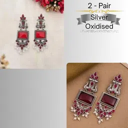 Anouk Set Of 2 Gold-Plated Stones Studded & Beads Beaded Antique Drop Earrings image 3