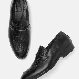 Woodland Men Textured Leather Horsebit Loafers-picture-18