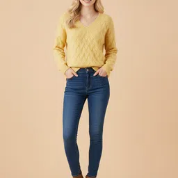 bebe Women Yellow Cotton Long Sleeves Pullover Sweater-picture-13