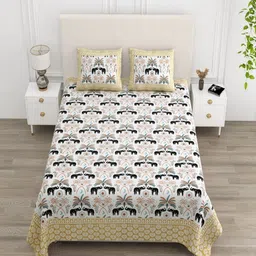 tundwal's White & Black Floral Printed Cotton 210 TC King Bedsheet Set 2.74 m x 2.28 m-picture-29