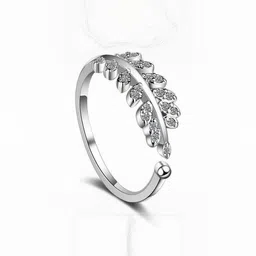 J.S ENTERPRISES Unisex Stainless Steel Artificial Stones Studded Leaf Design Finger Ring image 5