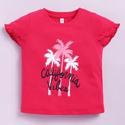 giniekids Girl's Pack Of 2 Typography Printed Ruffles Cotton Cap Sleeves Cotton Top image 3