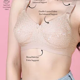 Shyam Sons FLAIR Dipali Light Peach Seamed Non Padded Minimizer Cotton Bra image 4