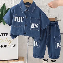 INCLUD Boys Printed Short Sleeves Denim Shirt With Cargo Pants-image-84