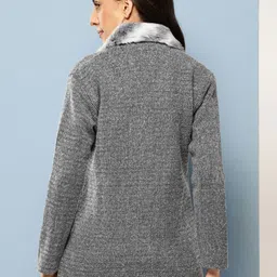 Aarika Faux Fur Trim Self Striped Cardigan image 3