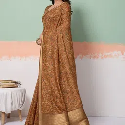 Rekha Maniyar Ethnic Motifs Zari Tissue Handloom Block Print Saree image 4