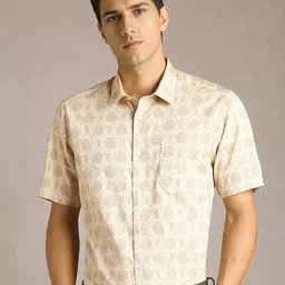 Louis Philippe Floral Printed Short Sleeves Pure Cotton Formal Shirt-image-29