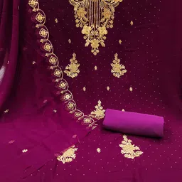 SHADOW & SAINING Embroidered Silk Georgette Unstitched Dress Material image 3