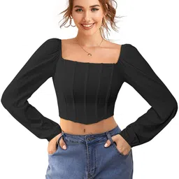 Fashion Care Tipsy Women Solid Puff Sleeves Fitted Crop Top-picture-31