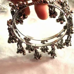 gurjari jewellers Women Set of 2 Silver With Gungru Beads Charm Bangles image 2