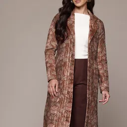 aarke Ritu Kumar Aadhiya Floral Print Quilted Style Velvet Longline Front-Open Overcoat-image-41