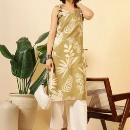 LIPS CROWN Women Botanical Printed Shoulder Straps Pure Cotton Kurti-image-45