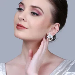 PUJVI Artificial Stone Studded Floral Shaped Drop Earrings-picture-12