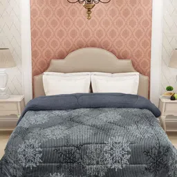 FABINALIV Grey & White Floral Woollen Heavy Winter Double Bed Quilt image 1