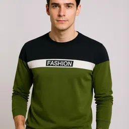AUTNA Men Colourblocked Round Neck Cotton T-shirt-picture-24
