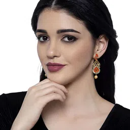 ANIKAS CREATION Gold-Plated Artificial Stones and Beaded Contemporary Drop Earrings image 3