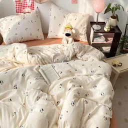 JC HOME Orange & White 4 Pieces Printed Double Queen Bedding Set image 2