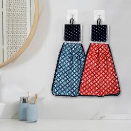 Kuber Industries 2-Pcs Red & Blue Zig Zag Washbasin Hanging Kitchen Towel With Ties-picture-6