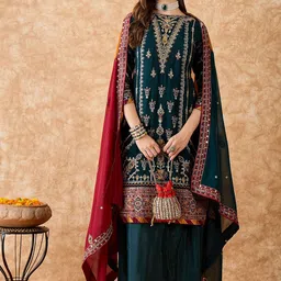 SHADOW & SAINING Embroidered Silk Georgette Unstitched Dress Material image 2