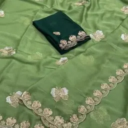 KALINI Embellished Embroidered Pure Georgette Heavy Work Saree image 4