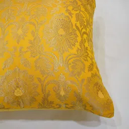 RoyalDeco White & Yellow 4 Pieces Embroidered Brocade Silk Square Cushion Covers image 4